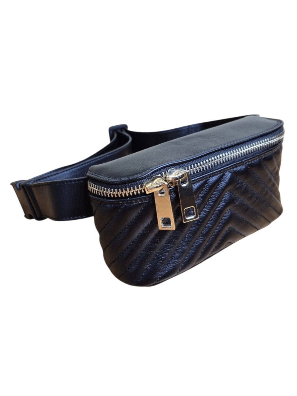 Borse in Pelle Italian Genuine Black Leather Quilted Fanny Pack Waist Bag NWOT
